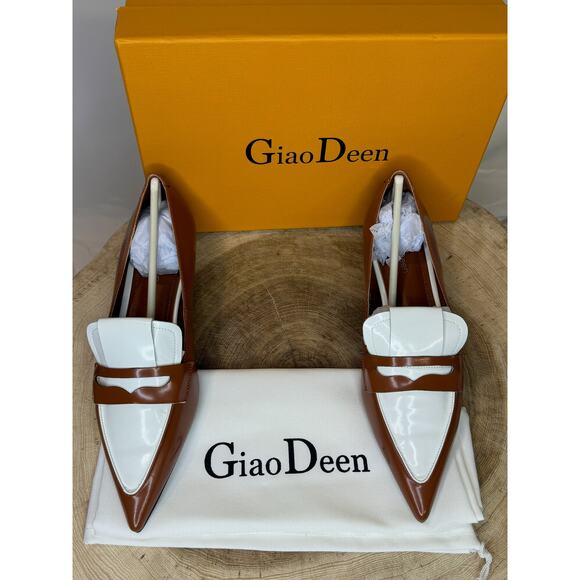 GiaoDeen Women’s Leather Kitten Pointed Toe Stiletto Mid Heel Pumps - Picture 2 of 11